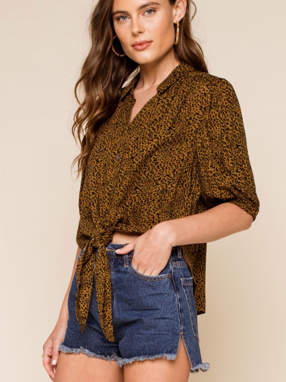 Free People Celia Leopard Printed Tie-Front Blouse - Picture 2 of 8